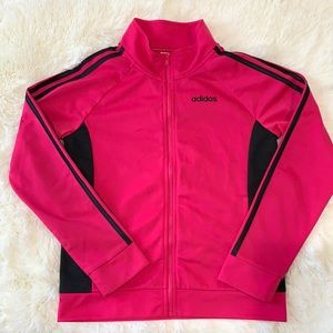 Adidas Three Stripe Track Jacket  Hot Neon Pink with Black Girls Size Large (14)